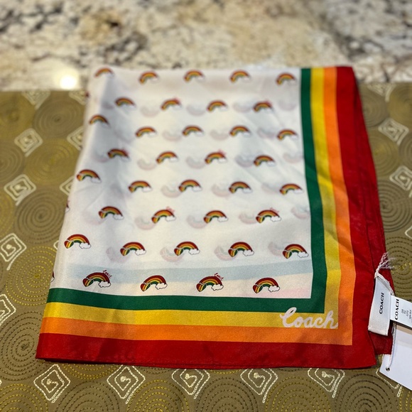 NEW COACH Coach Square Rainbow Print Silk Bandana Scarf 23” x 23” #CJ712 - Picture 7 of 9